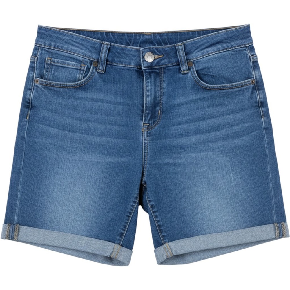 Time and Tru Women's Size 16 Mid-Rise Denim Bermuda Shorts Medium Wash Cuffed